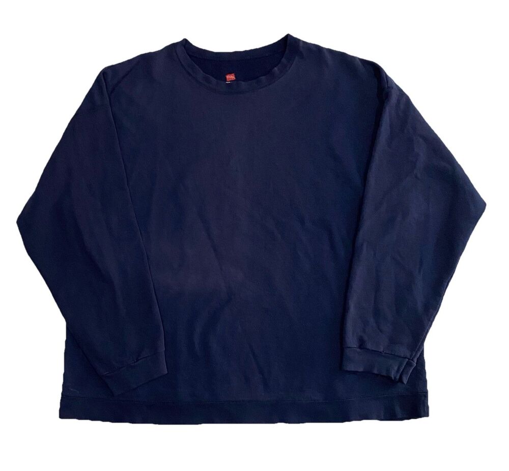 Hanes Premium Navy Sweatshirt Pullover Heavyweight Fleece Jumper Men’s XL Casual